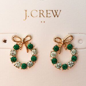 NWT J. Crew Winter Wreath Post Earrings in Crystal and Emerald